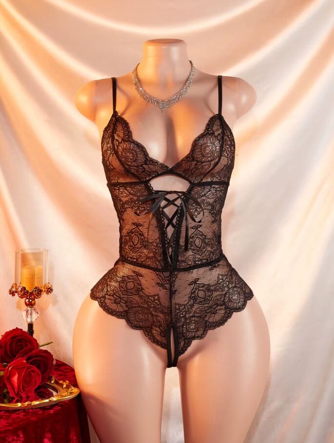 Women Sexy One Piece Deep V Teddy Floral Lace Babydoll Bodysuit Lingerie Lingerie jehouze 
