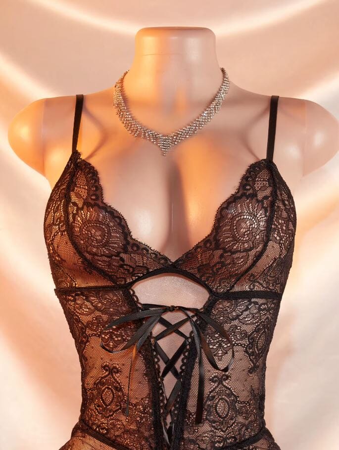 Women Sexy One Piece Deep V Teddy Floral Lace Babydoll Bodysuit Lingerie Lingerie jehouze 