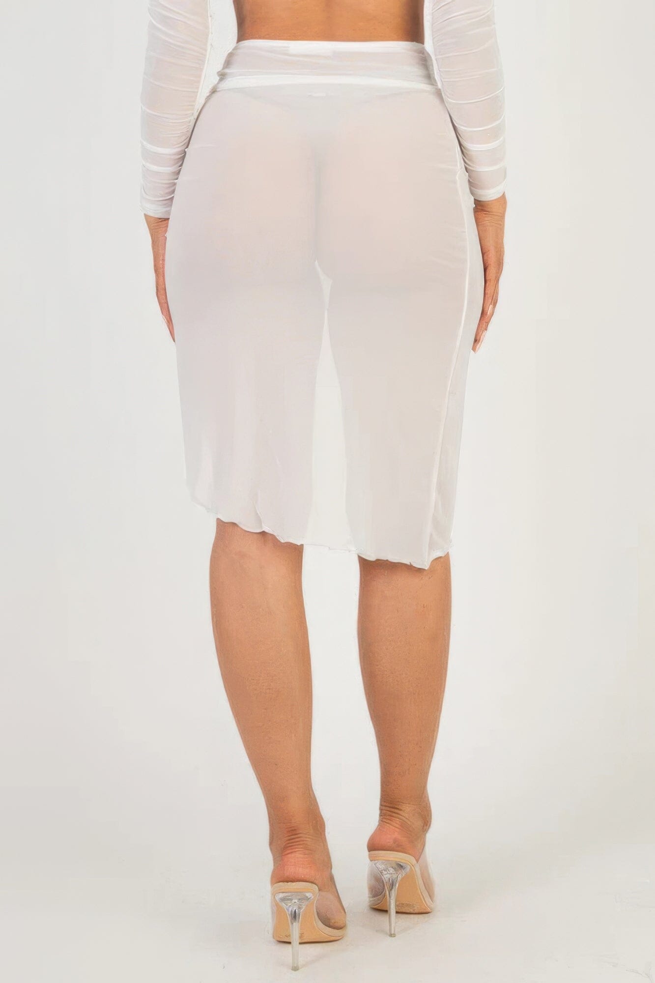 Women Sexy Sheer Mesh Drawstring Ruched Skirt Skirts jehouze 