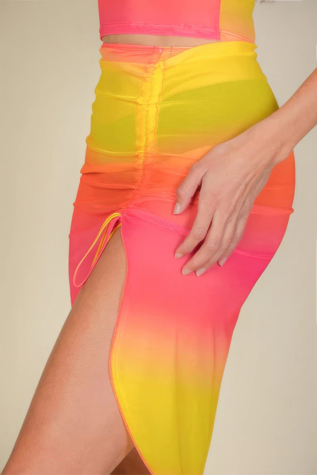 Women Sexy Sheer Mesh Drawstring Ruched Skirt Skirts jehouze 