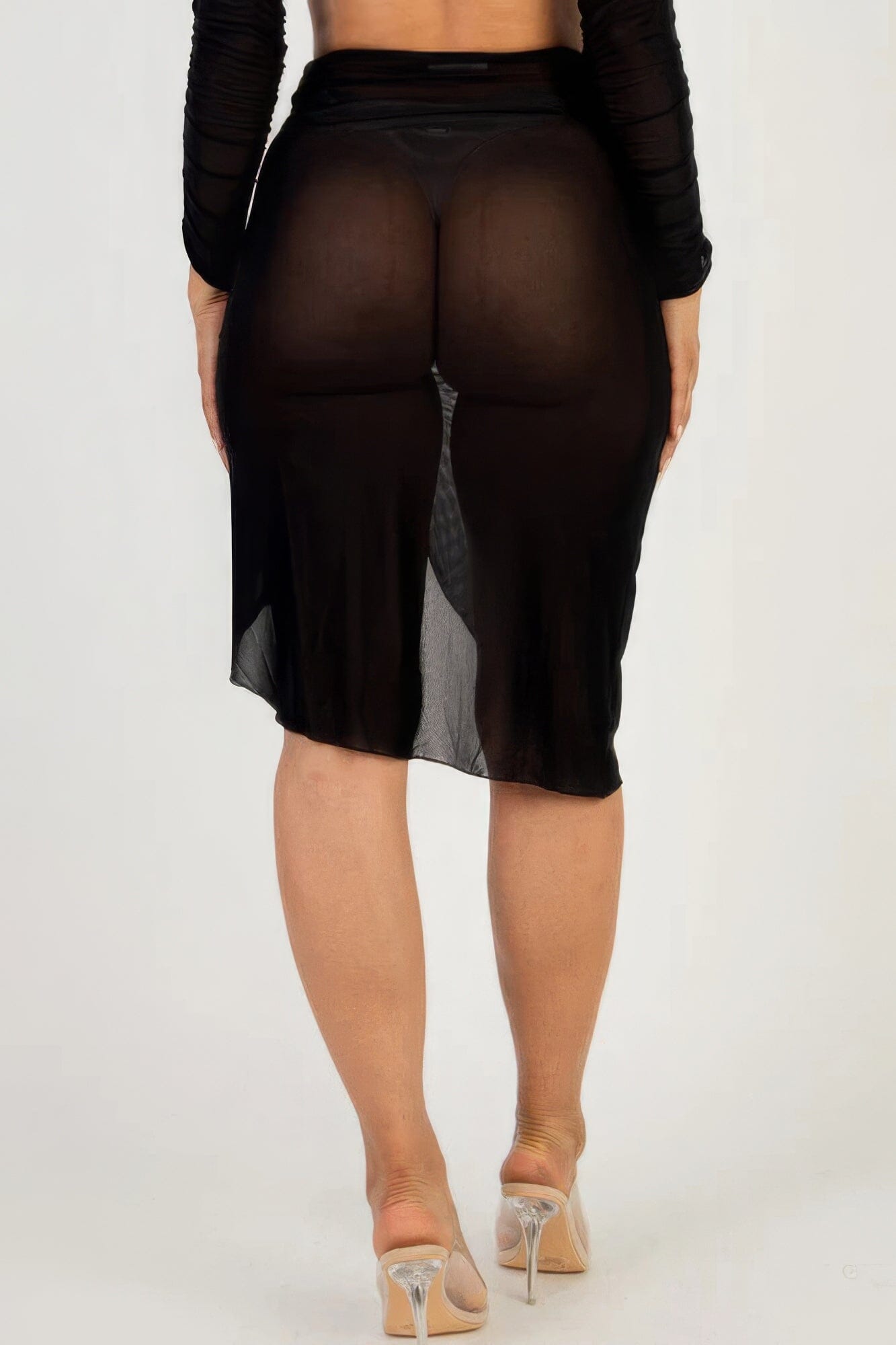 Women Sexy Sheer Mesh Drawstring Ruched Skirt Skirts jehouze 