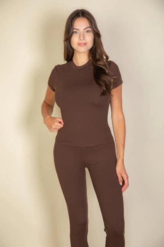 Women Short Sleeve Round Neck T Shirt Shirts & Tops jehouze Coffee S 