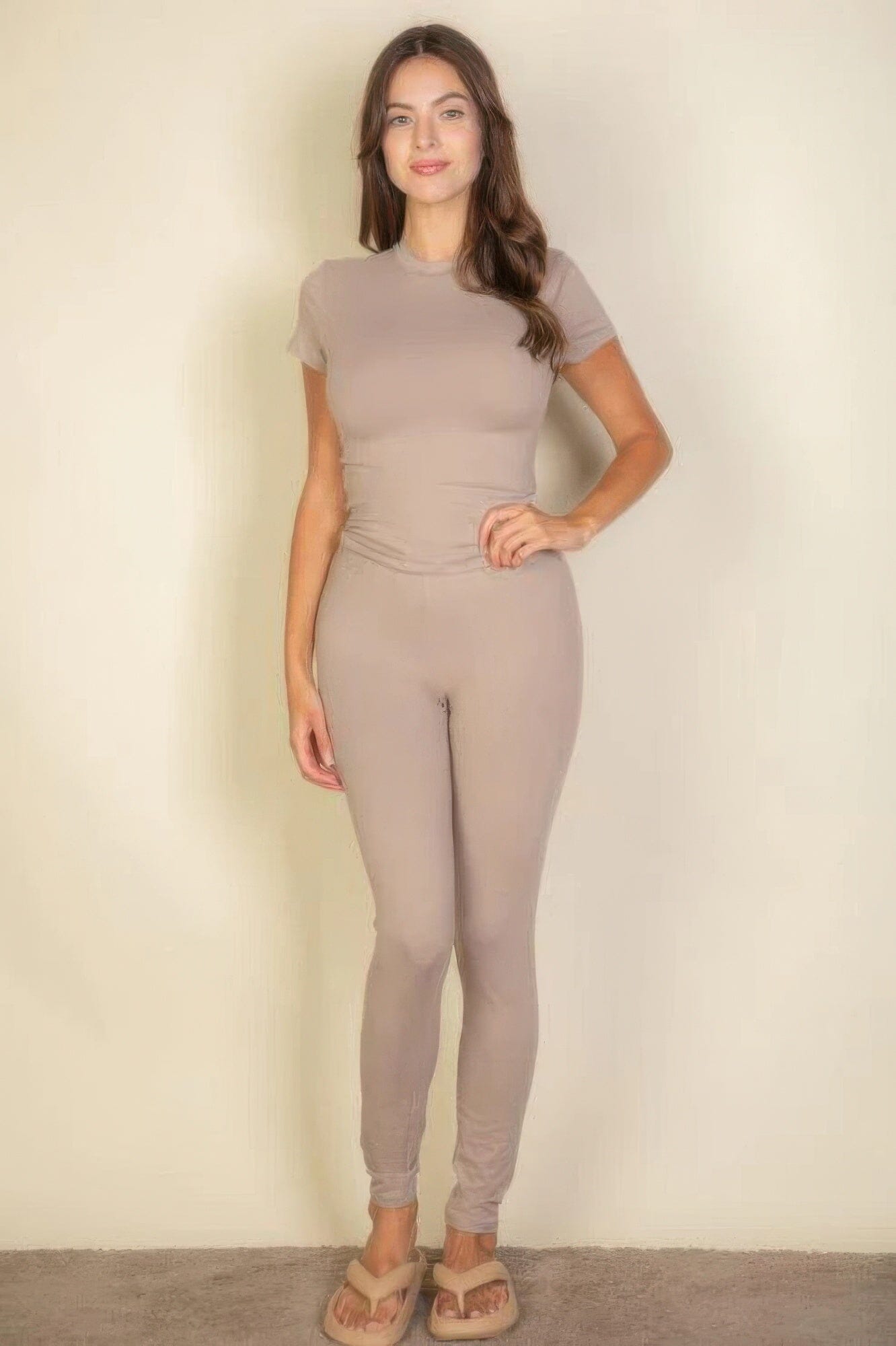 Women Short Sleeve Round Neck T Shirt Shirts & Tops jehouze Taupe S 
