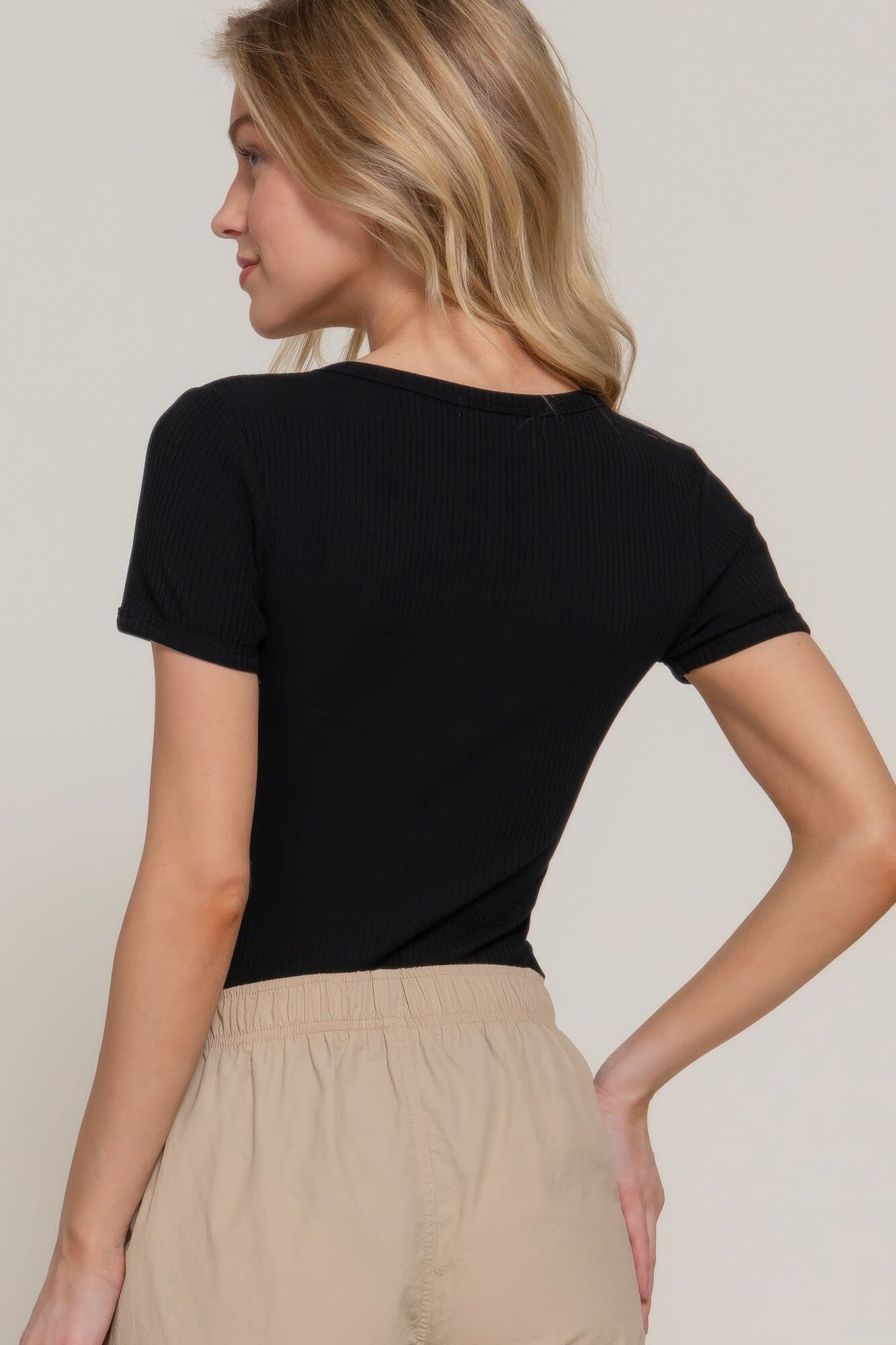 Women Short Sleeve Snap Button Rib Bodysuit Shirts & Tops jehouze 