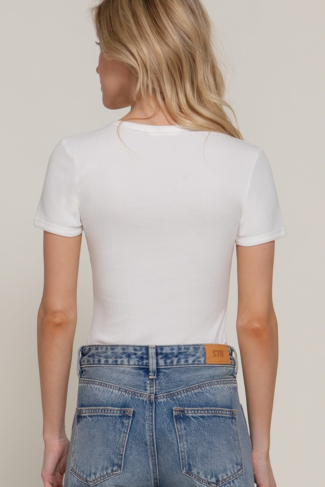 Women Short Sleeve Snap Button Rib Bodysuit Shirts & Tops jehouze 