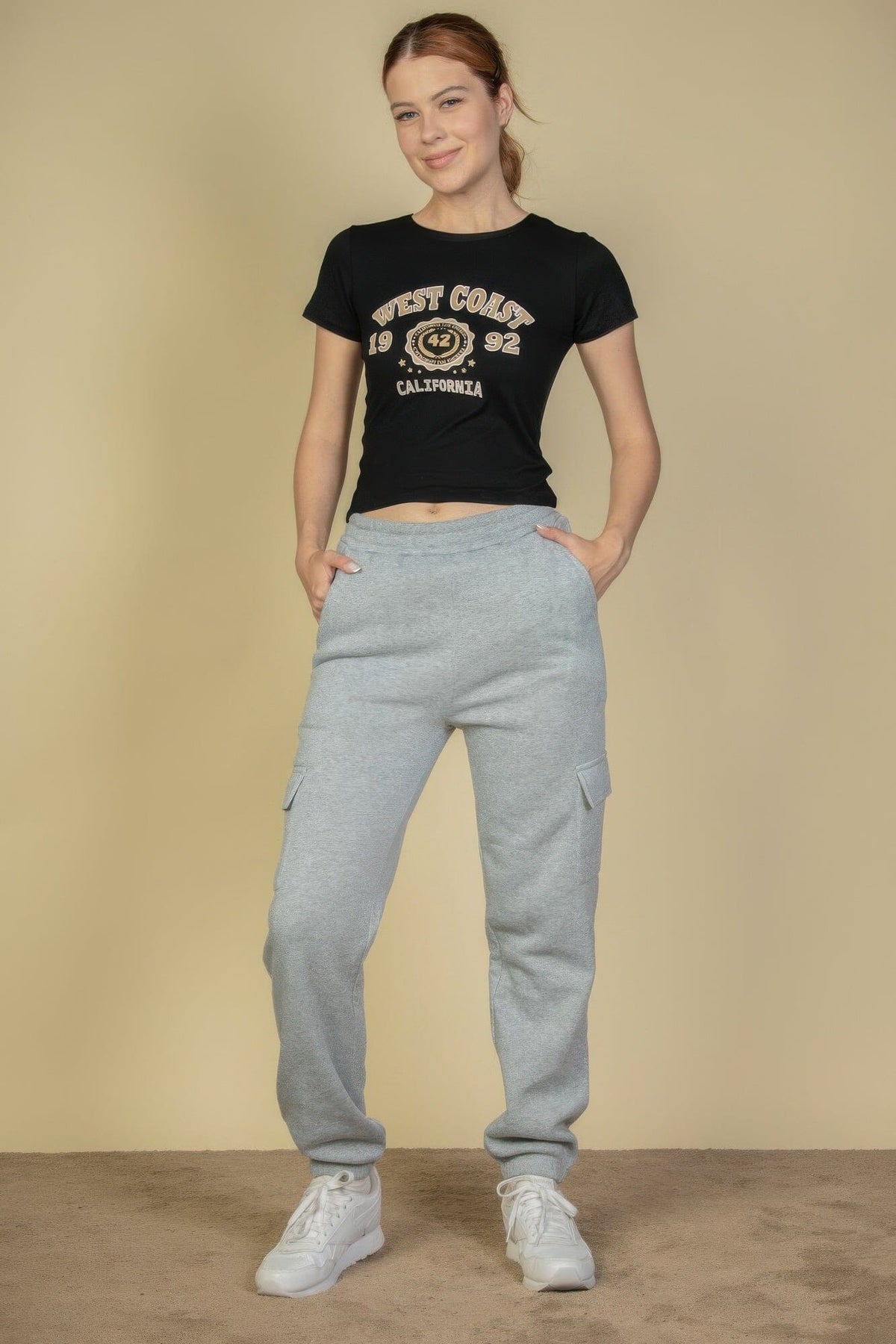 Women Side Pocket Drawstring Waist Sweatpants Activewear jehouze 