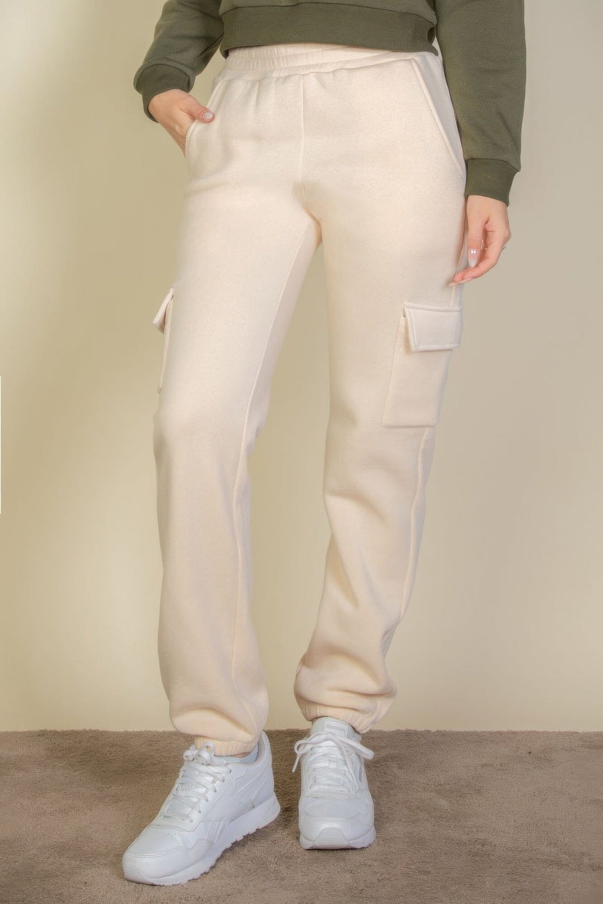 Women Side Pocket Drawstring Waist Sweatpants Activewear jehouze Stone S 