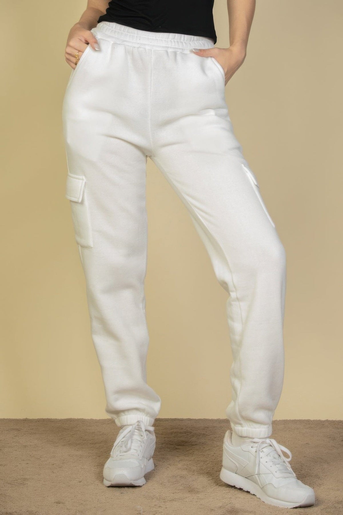 Women Side Pocket Drawstring Waist Sweatpants Activewear jehouze White S 
