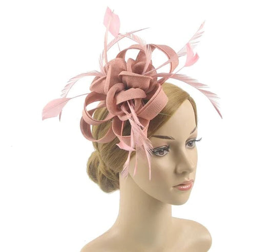 Women Sinamay Flower Feather Tea Party Cocktail Hair Clip Headband Fascinator Hat Fascinators jehouze WEN4-29 light pink 