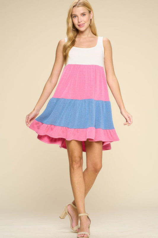 Women Sleeveless Color Block Babydoll Dress Dresses jehouze Pink/blue S 