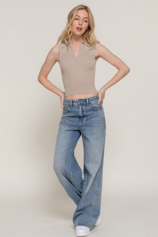 Women Sleeveless Polo Spring Sweater Top Shirts & Tops jehouze 