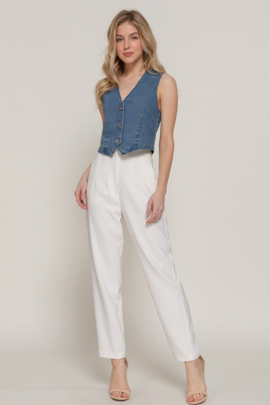 Women Sleeveless Stretch Denim Vest Shirts & Tops jehouze S 