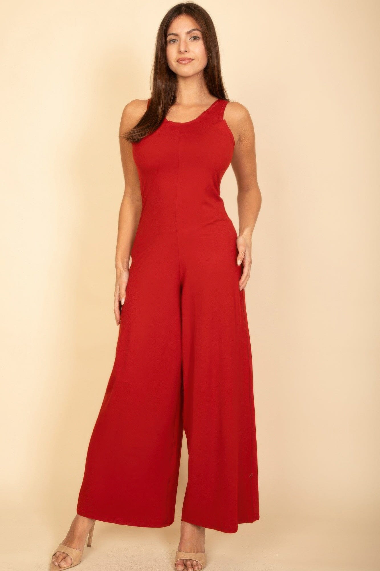 Women Sleeveless Tank Wide Leg Jumpsuit Jumpsuits & Rompers jehouze Rust S 