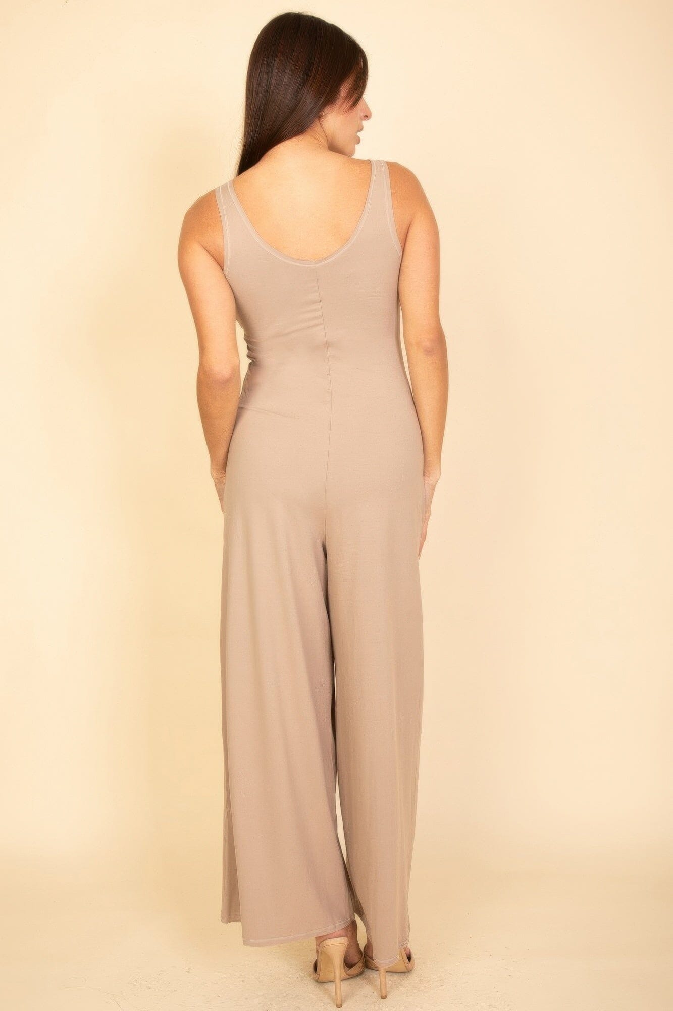 Women Sleeveless Tank Wide Leg Jumpsuit Jumpsuits & Rompers jehouze Taupe S 