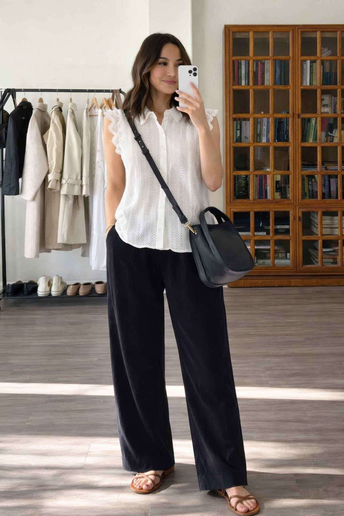 Women Sleeveless Timeless Cotton Eyelet Lace Button-front Blouse Shirts & Tops jehouze 