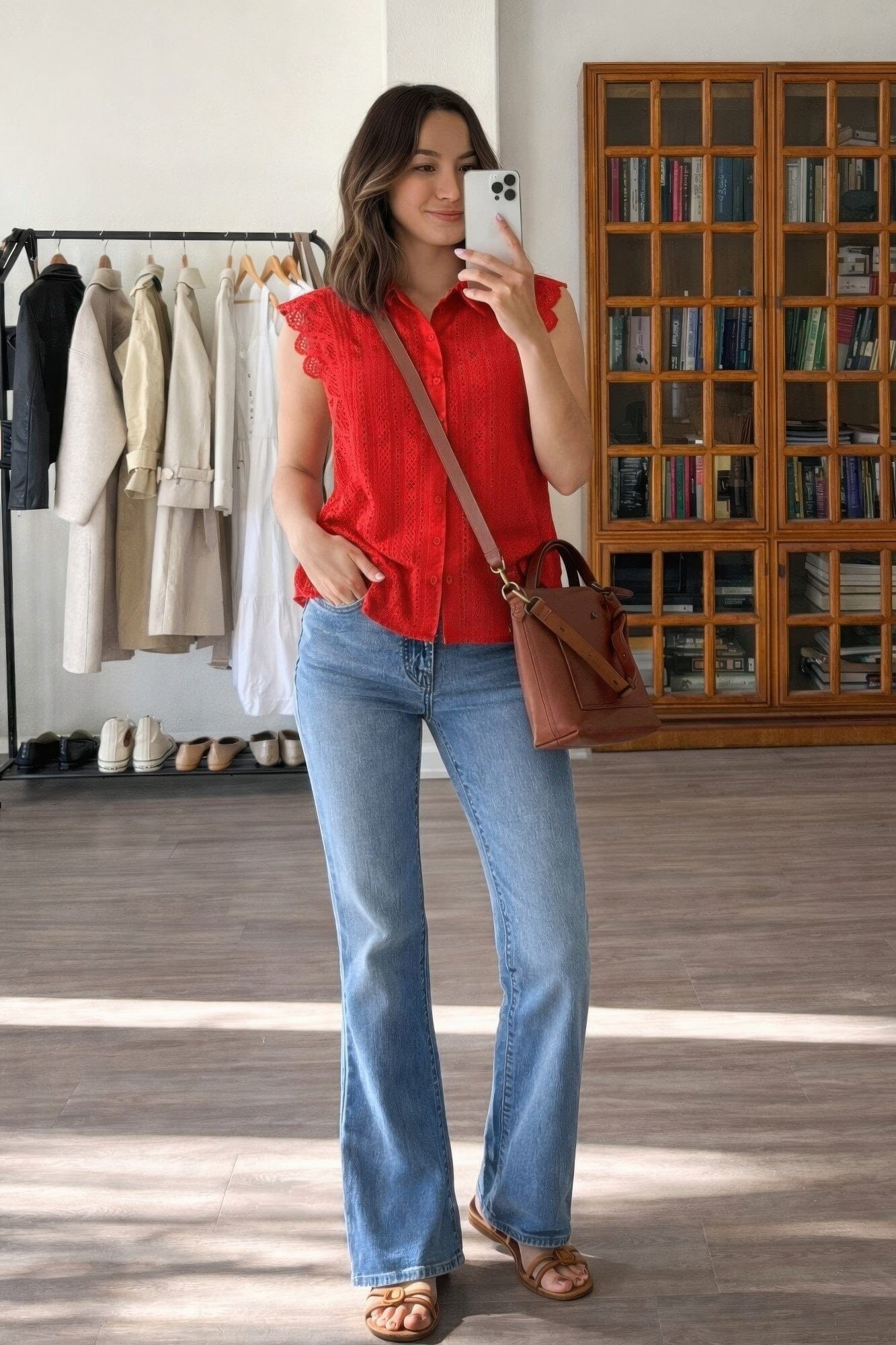 Women Sleeveless Timeless Cotton Eyelet Lace Button-front Blouse Shirts & Tops jehouze 