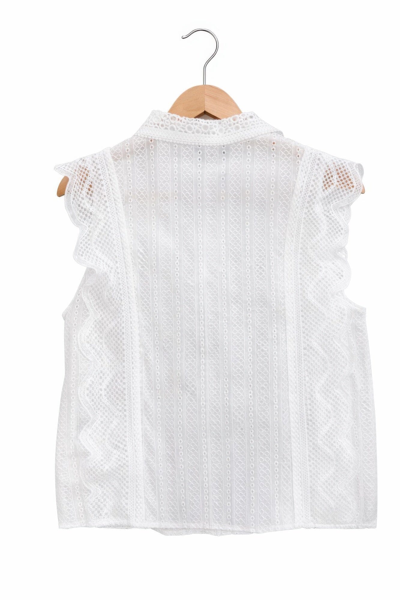 Women Sleeveless Timeless Cotton Eyelet Lace Button-front Blouse Shirts & Tops jehouze 