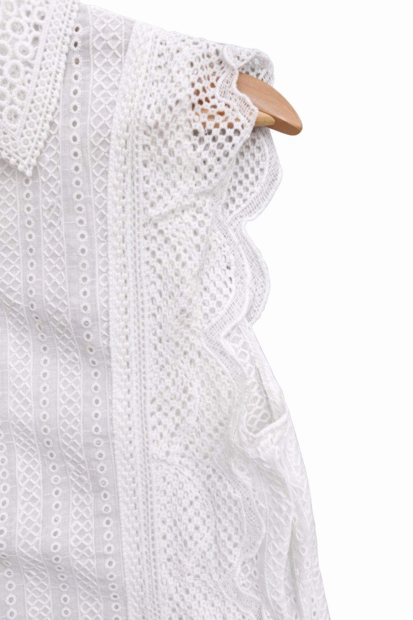 Women Sleeveless Timeless Cotton Eyelet Lace Button-front Blouse Shirts & Tops jehouze 