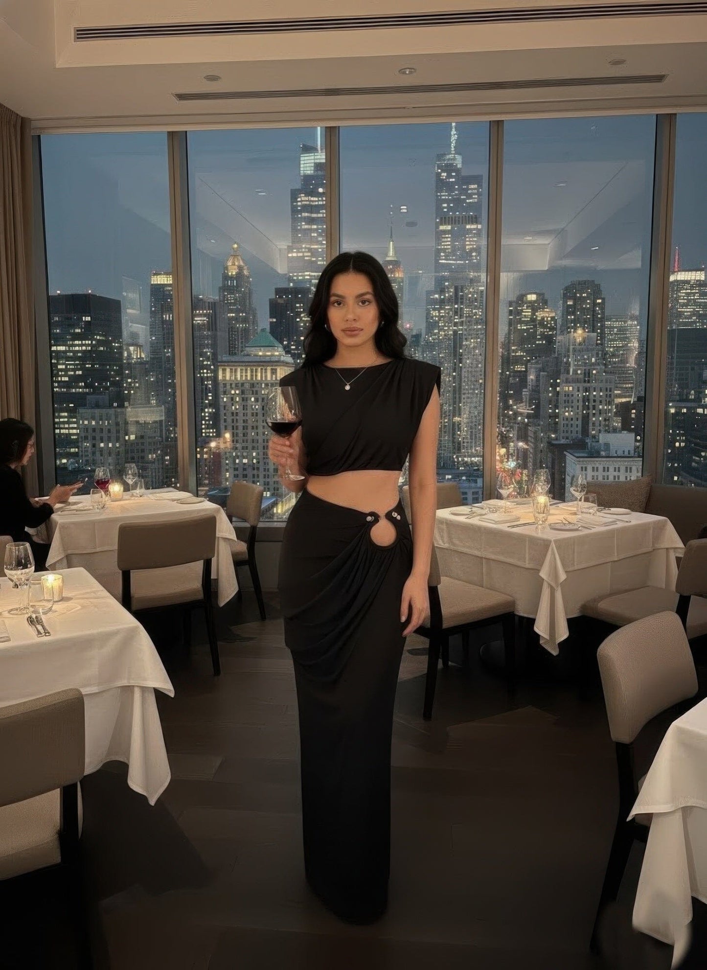 Women Sleeveless Top Featuring Cap Shoulders Set Outfit Sets jehouze Black S 