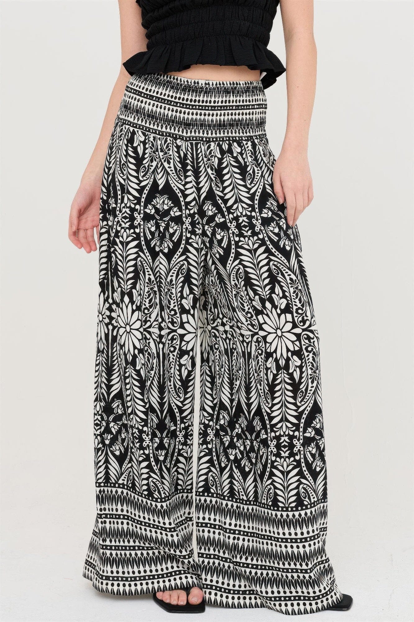 Women Smocked Waist Floral Pants Pants jehouze 