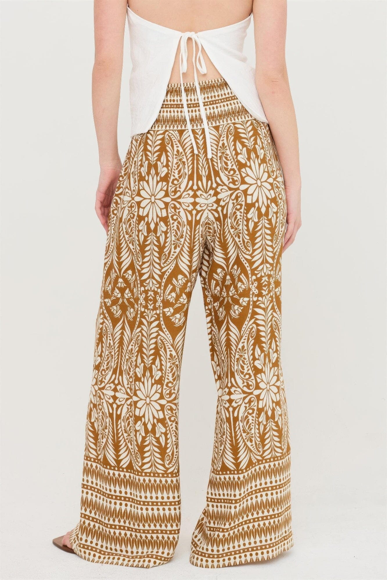 Women Smocked Waist Floral Pants Pants jehouze 