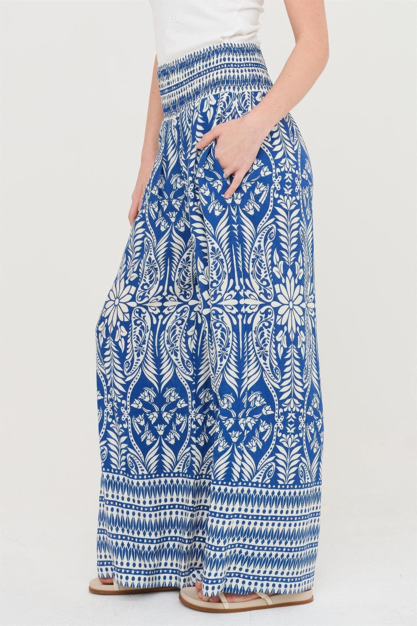 Women Smocked Waist Floral Pants Pants jehouze 