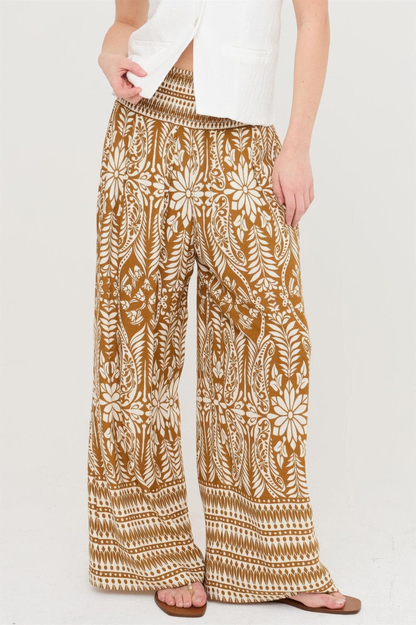 Women Smocked Waist Floral Pants Pants jehouze 