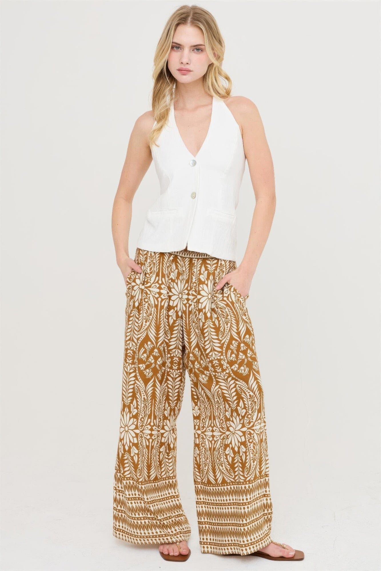 Women Smocked Waist Floral Pants Pants jehouze 