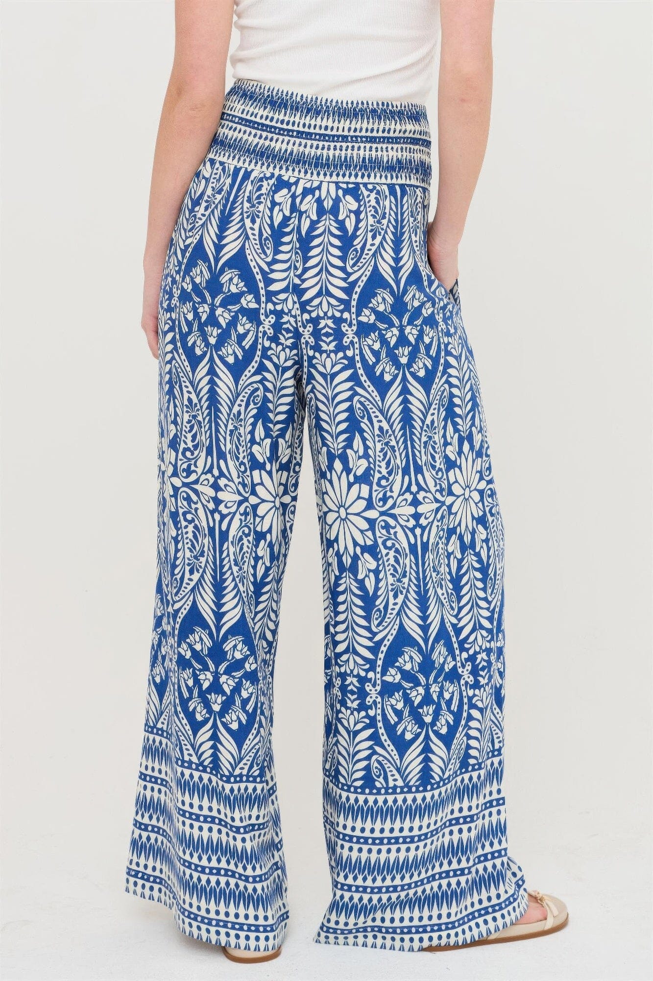 Women Smocked Waist Floral Pants Pants jehouze 