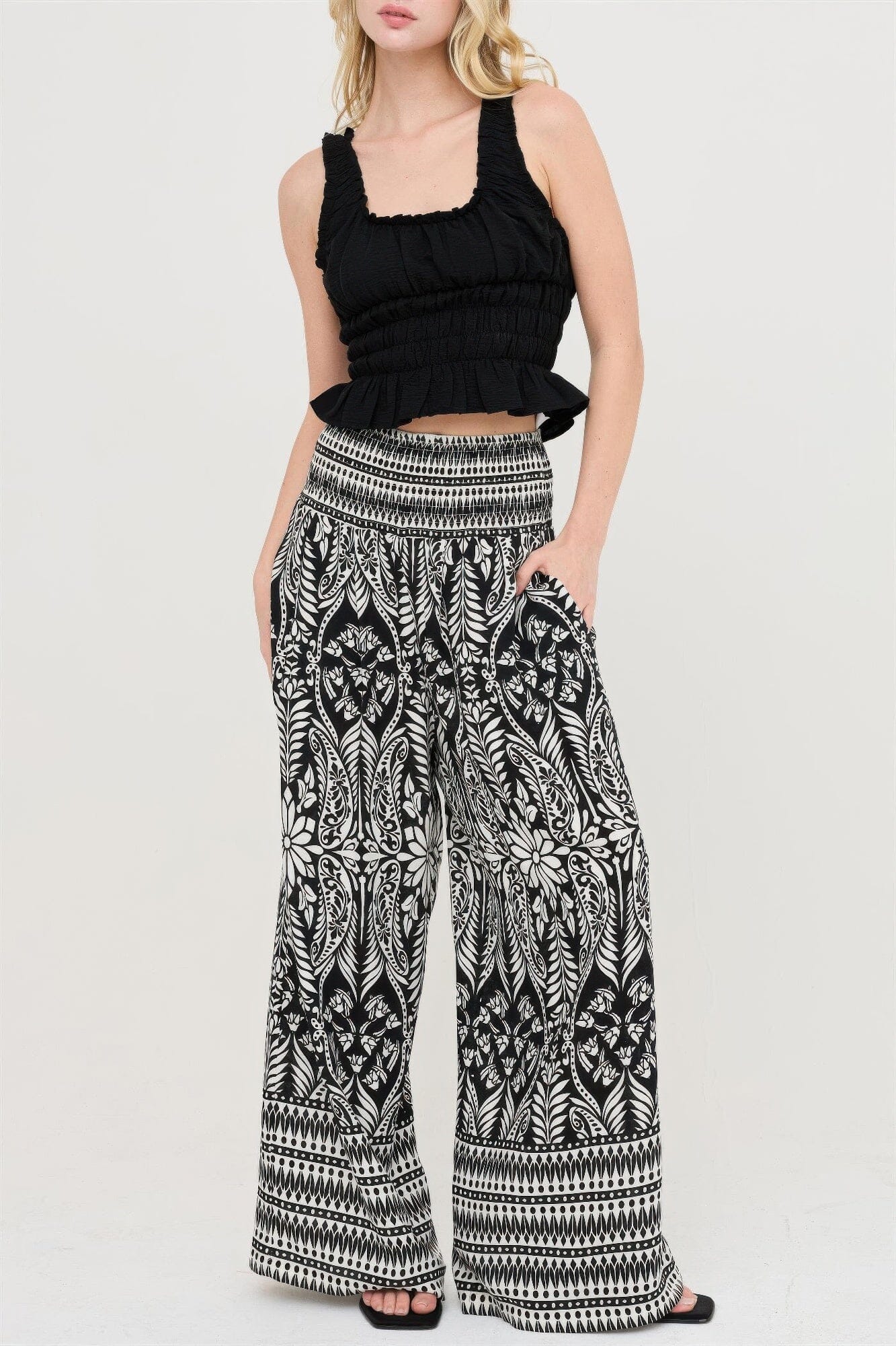 Women Smocked Waist Floral Pants Pants jehouze 