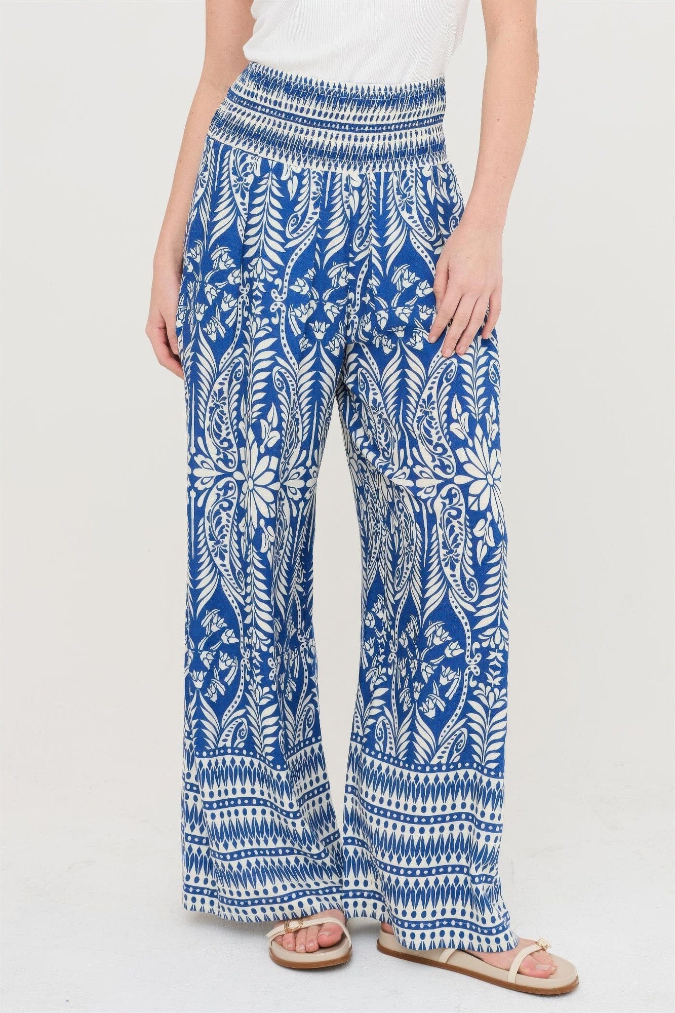Women Smocked Waist Floral Pants Pants jehouze 