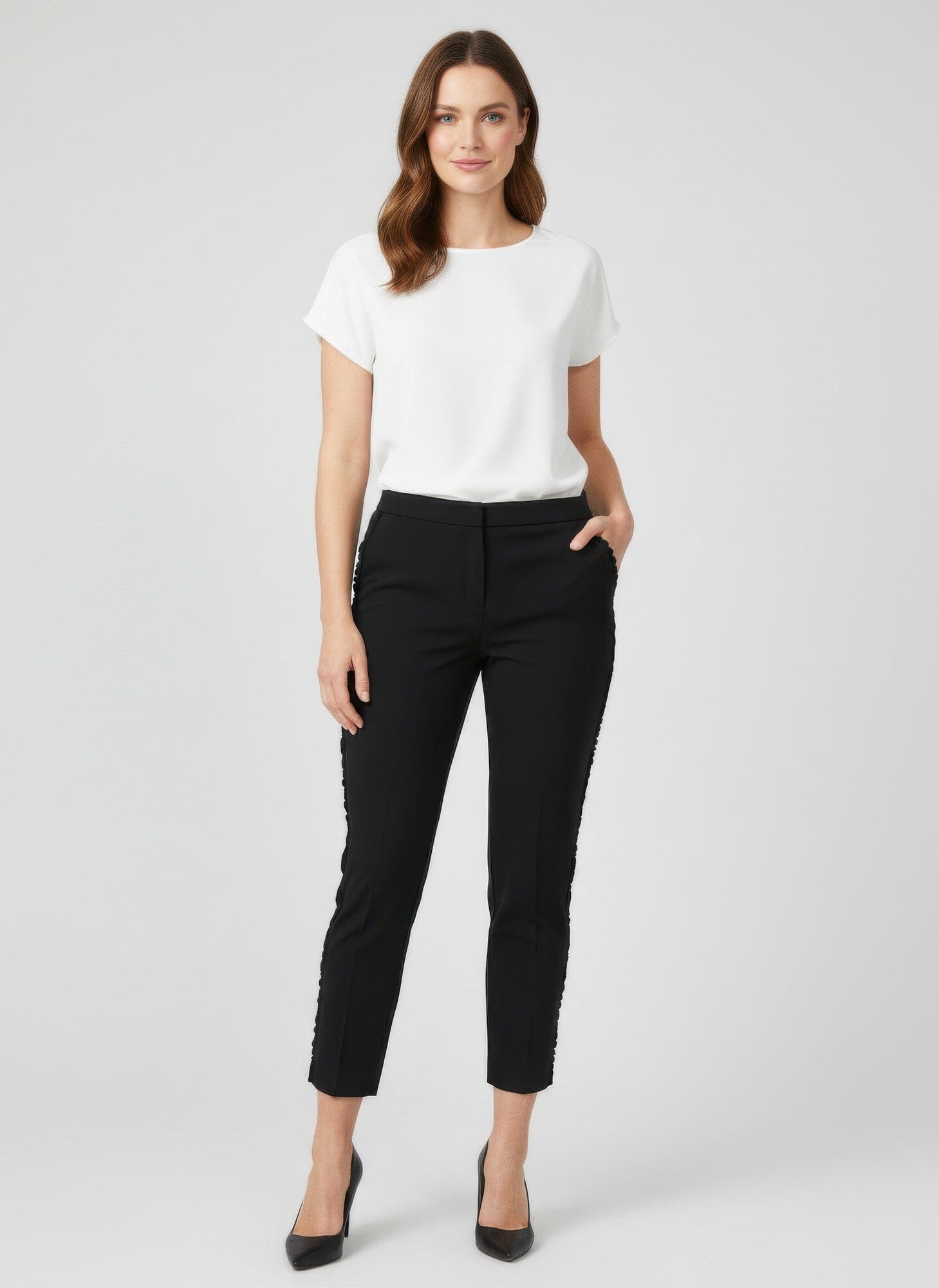 Women Solid Ankle Pants Pants jehouze Black 6 