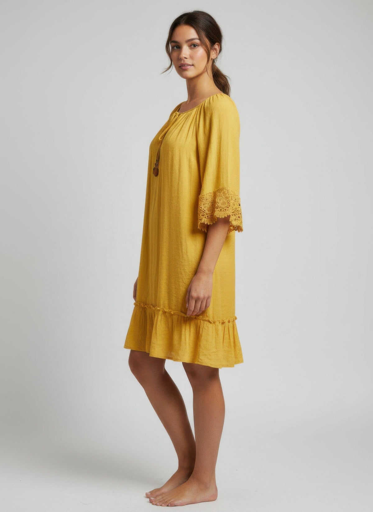 Women Solid Elbow Sleeve Dress Dresses jehouze 