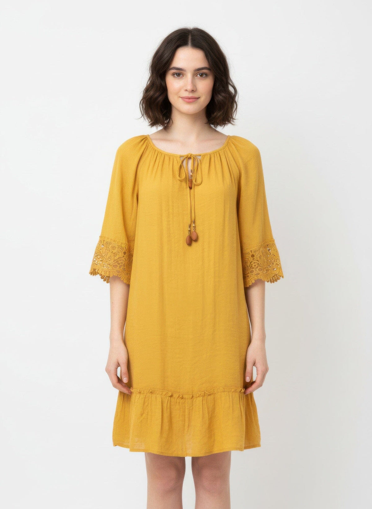 Women Solid Elbow Sleeve Dress Dresses jehouze Gold S 