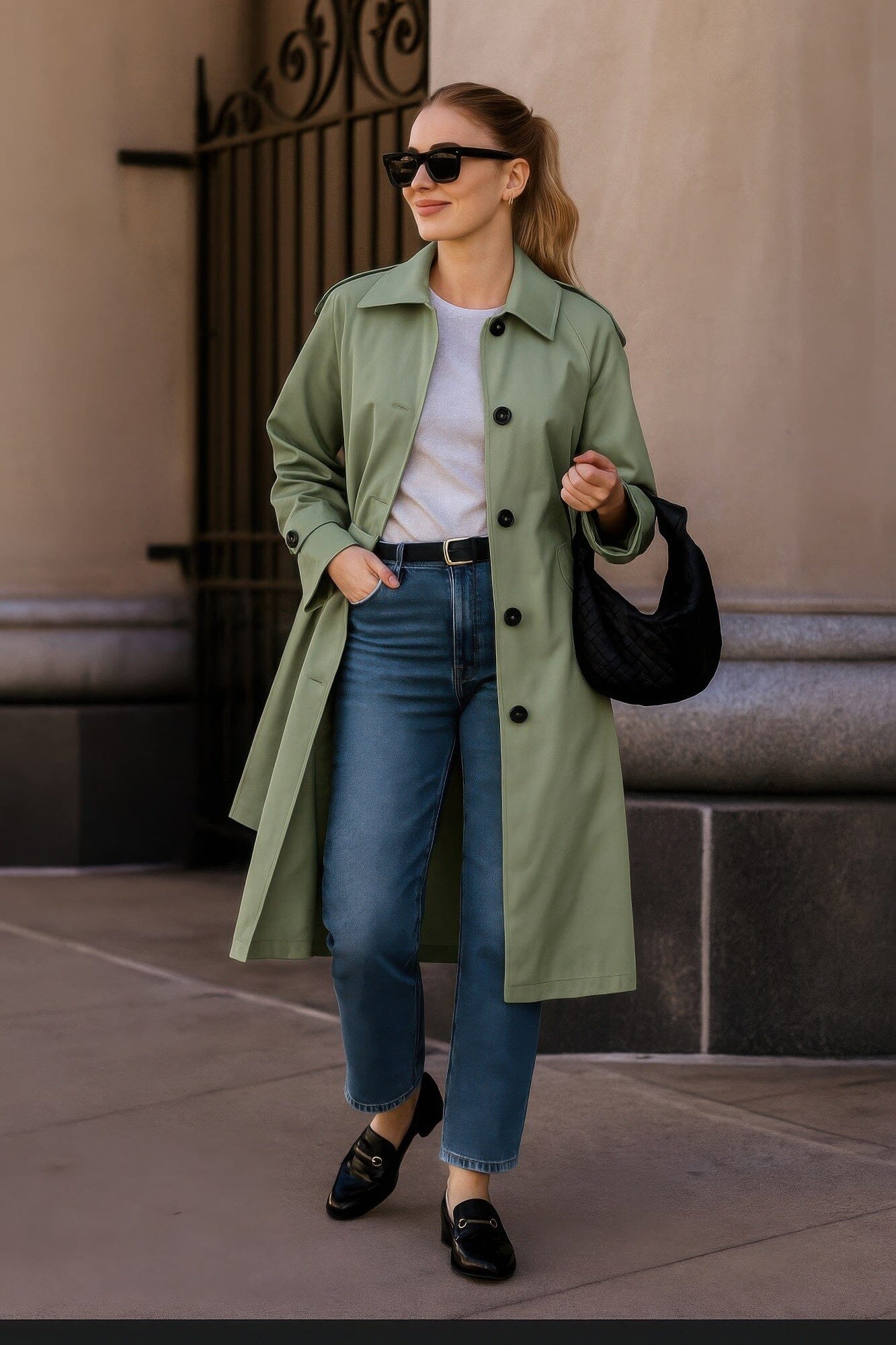 Women Solid Long Sleeve Trench Coat Outerwear jehouze Green S 