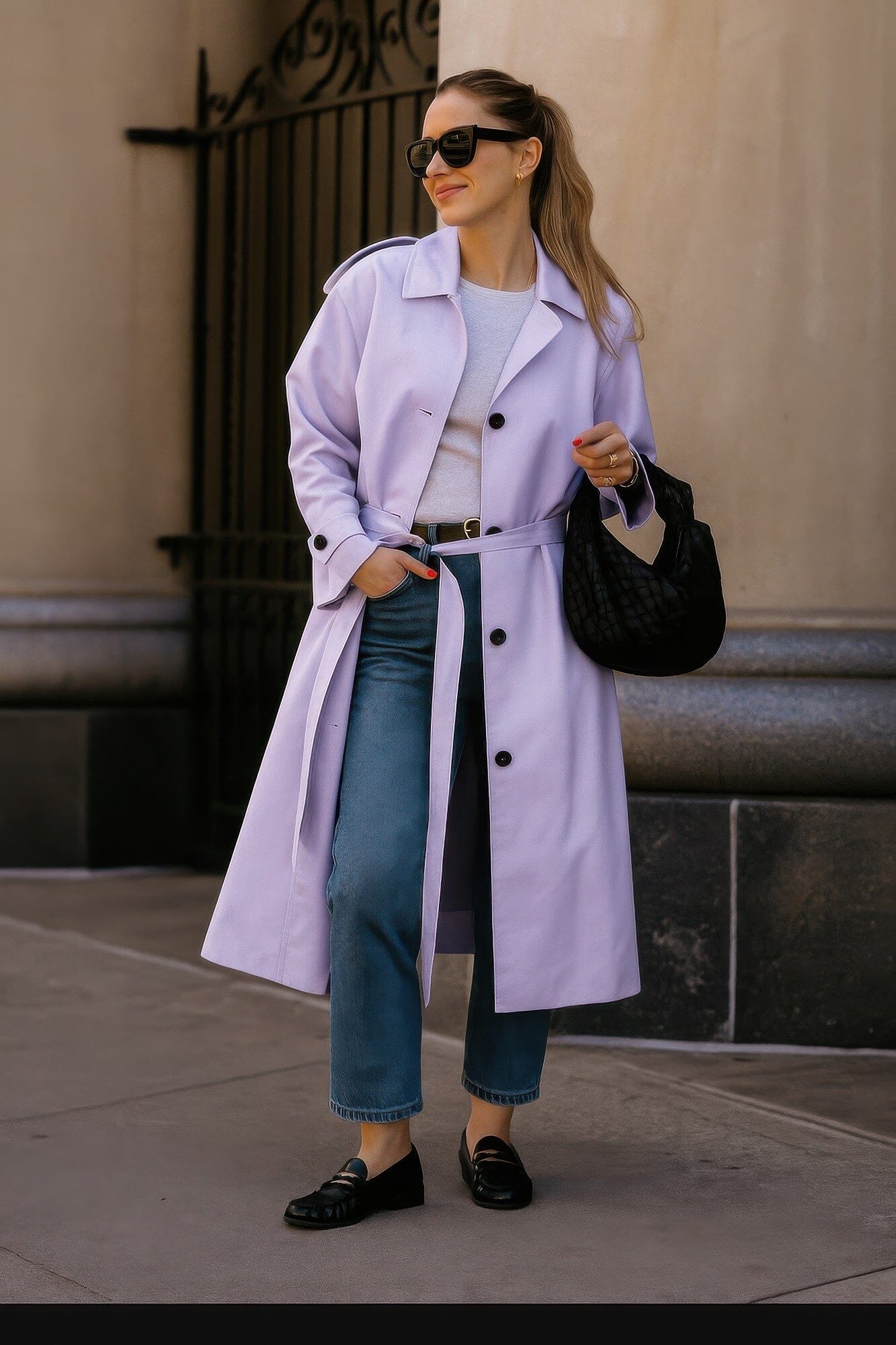 Women Solid Long Sleeve Trench Coat Outerwear jehouze Lilac S 