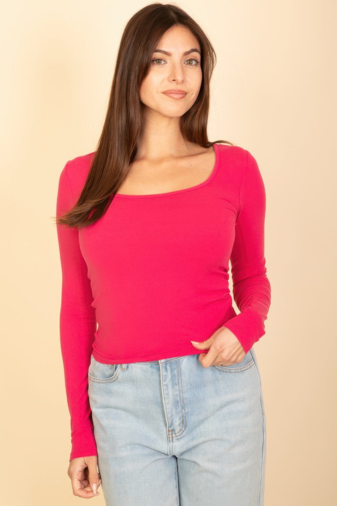 Women Square Neck Long Sleeve Top Shirts & Tops jehouze 