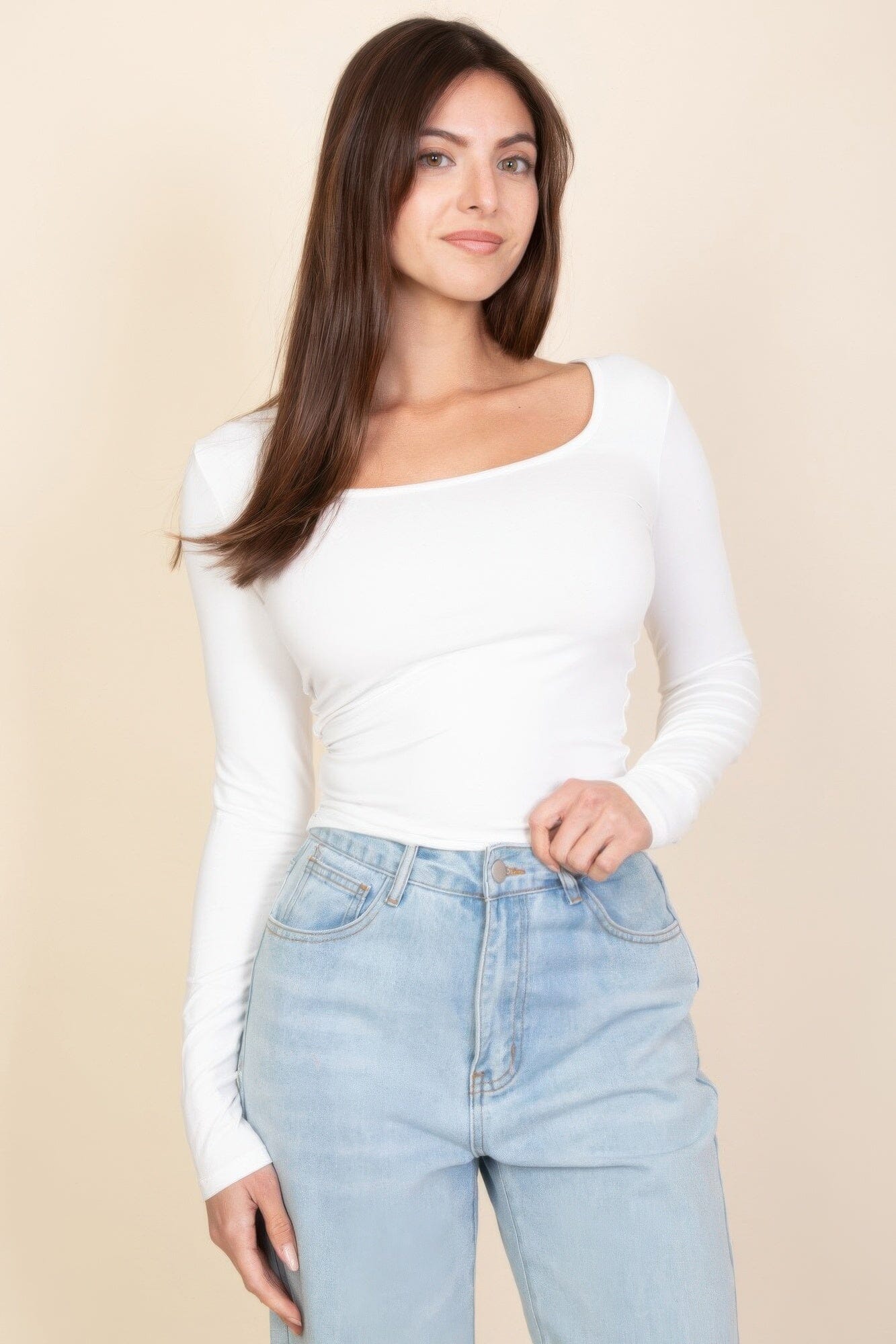 Women Square Neck Long Sleeve Top Shirts & Tops jehouze 