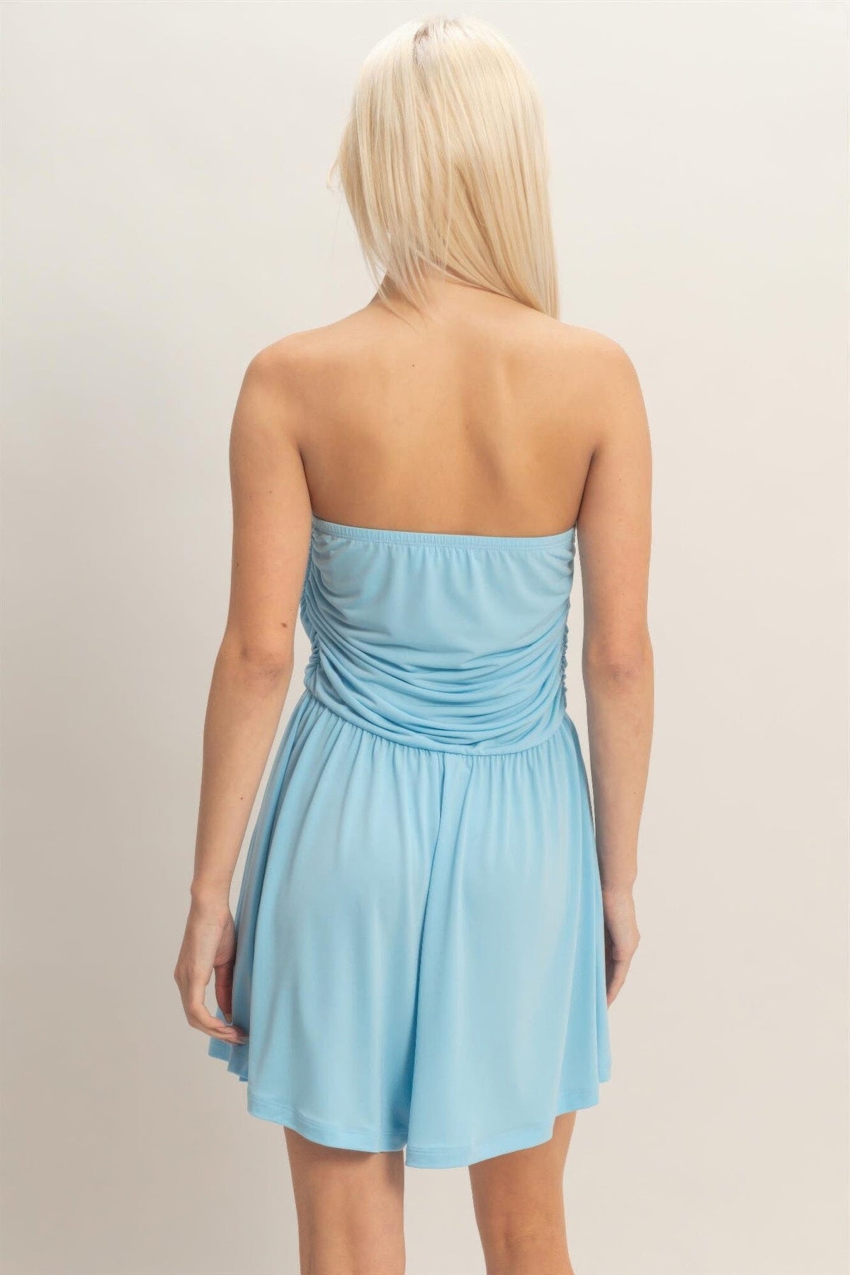 Women Strapless Shirred Waist Romper Jumpsuits & Rompers jehouze 