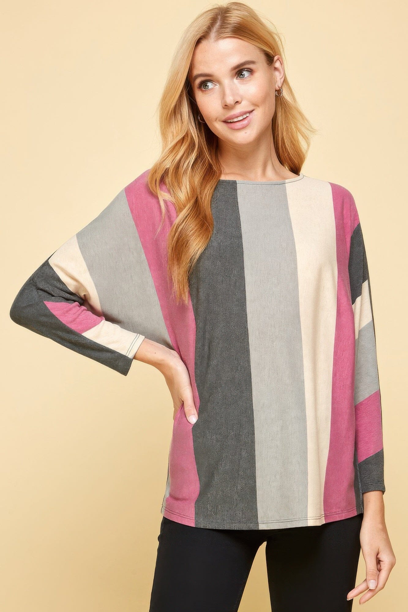 Women Striped Dolman Sleeves Top Shirts & Tops jehouze 