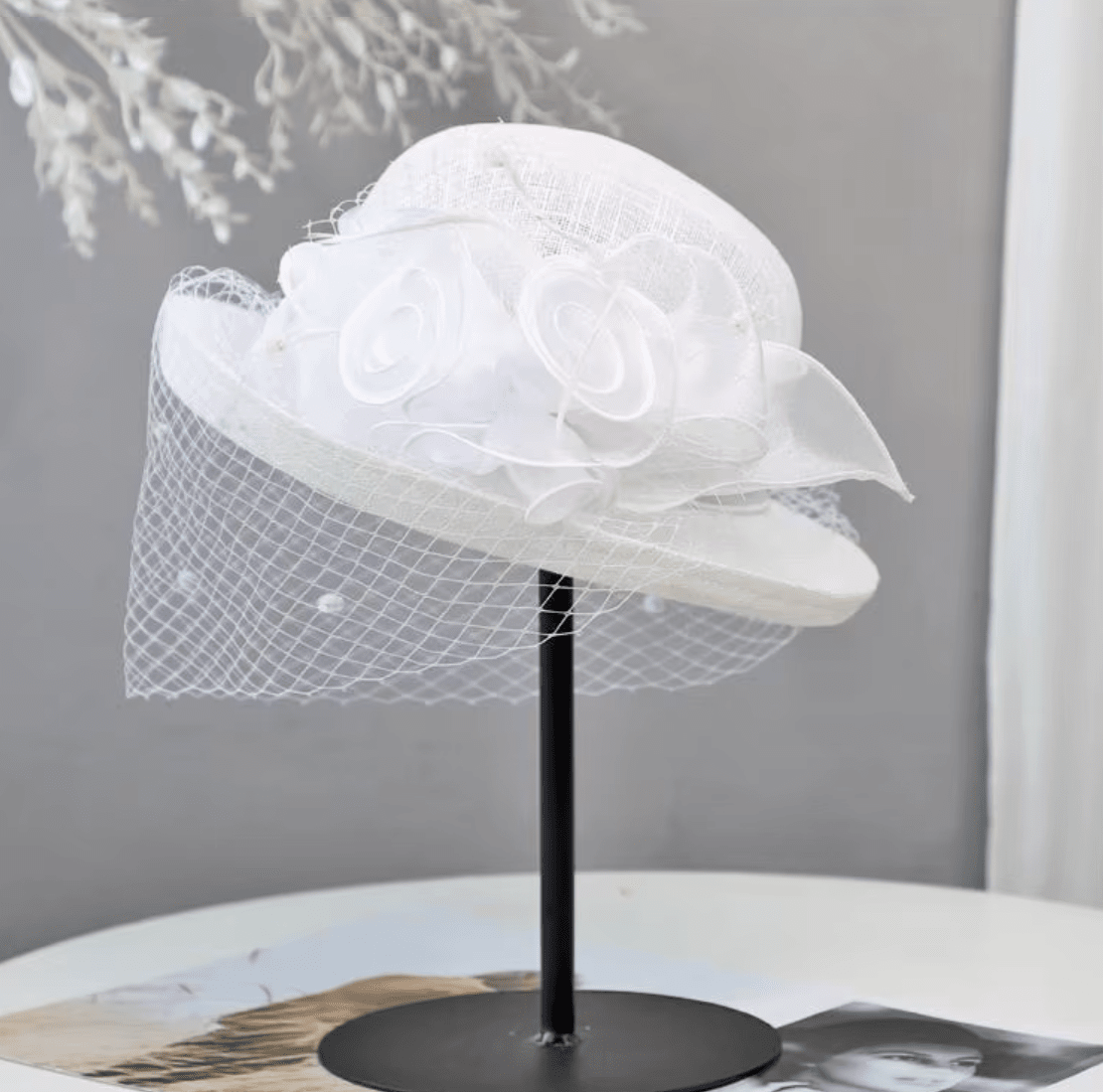 Women Summer Organza Fedora 1920s Bowler Derby Tea Party Hat_ Hat jehouze FF020-5 