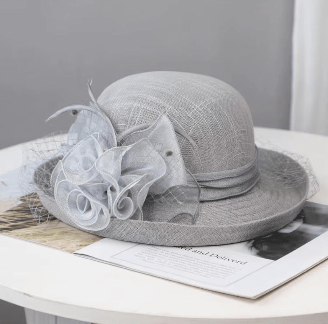 Women Summer Organza Fedora 1920s Bowler Derby Tea Party Hat_ Hat jehouze FF020-6 