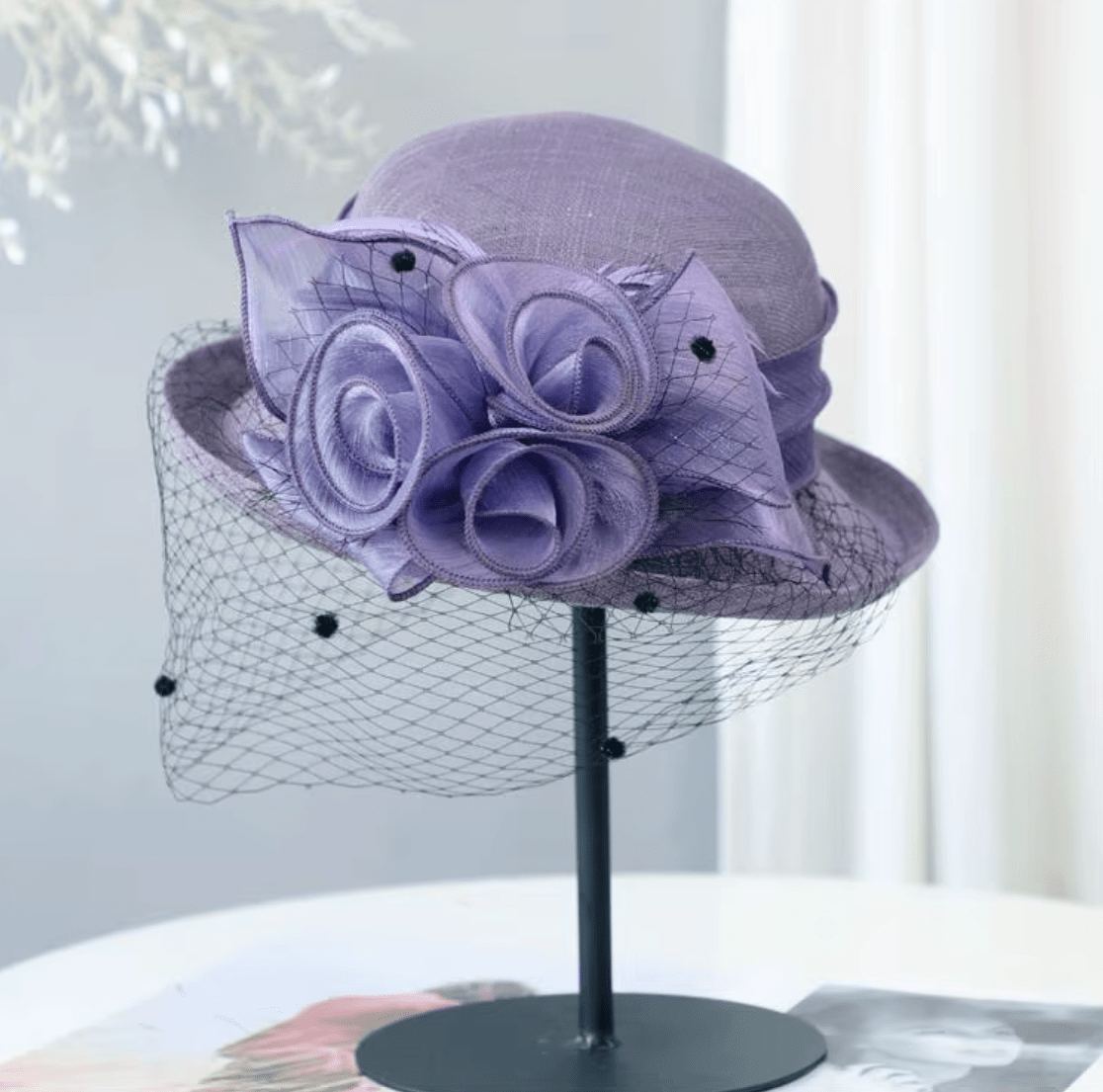 Women Summer Organza Fedora 1920s Bowler Derby Tea Party Hat_ Hat jehouze FF020-8 