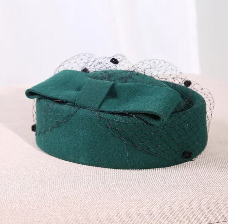 Women Tea Party Fascinator Veil Derby British Vintage Wool Bowknot Cocktail Pillbox Hat Hat jehouze Green 