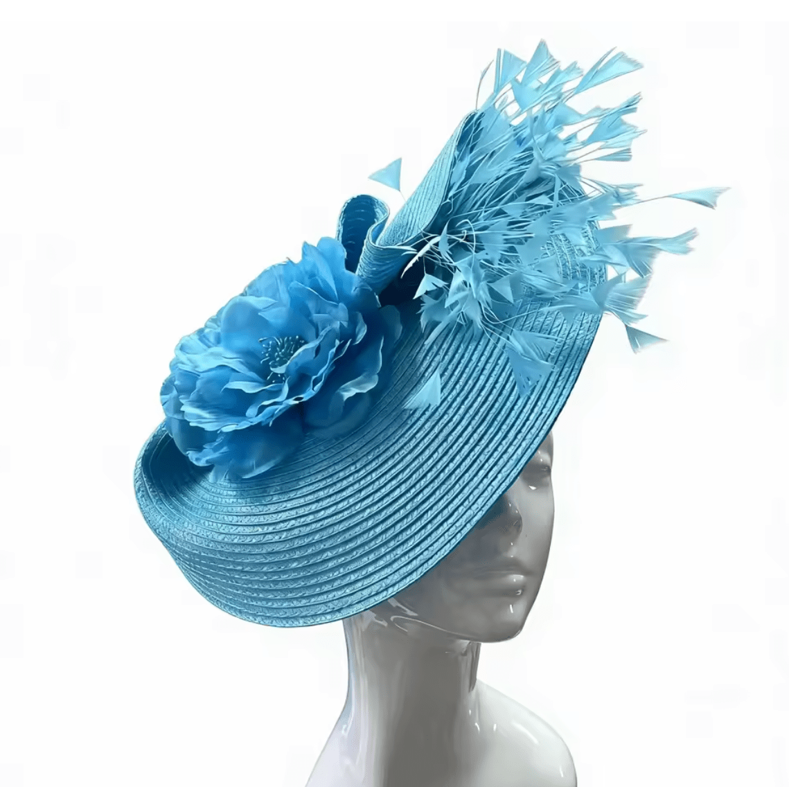 Women Tea Party Feather Fascinator Kentucky Fascinator Derby Wedding Straw Pillbox Hat_ Hat jehouze Sky Blue 