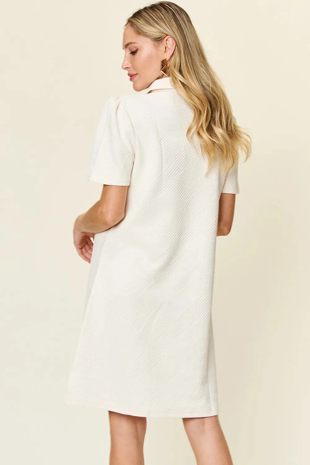 Women Texture Collared Neck Short Sleeve Dress Dresses jehouze 