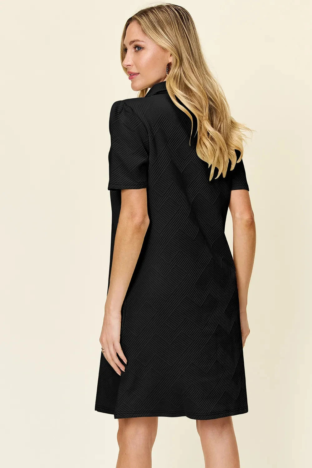 Women Texture Collared Neck Short Sleeve Dress Dresses jehouze 