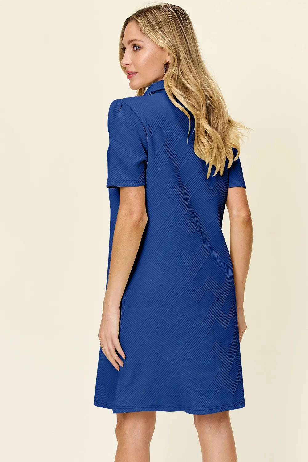 Women Texture Collared Neck Short Sleeve Dress Dresses jehouze 