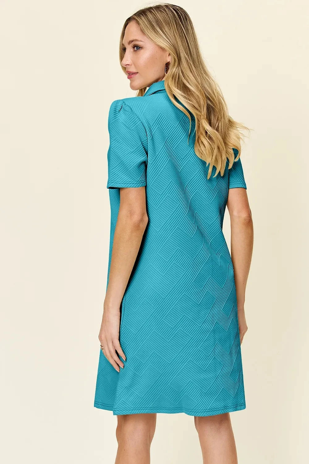 Women Texture Collared Neck Short Sleeve Dress Dresses jehouze 