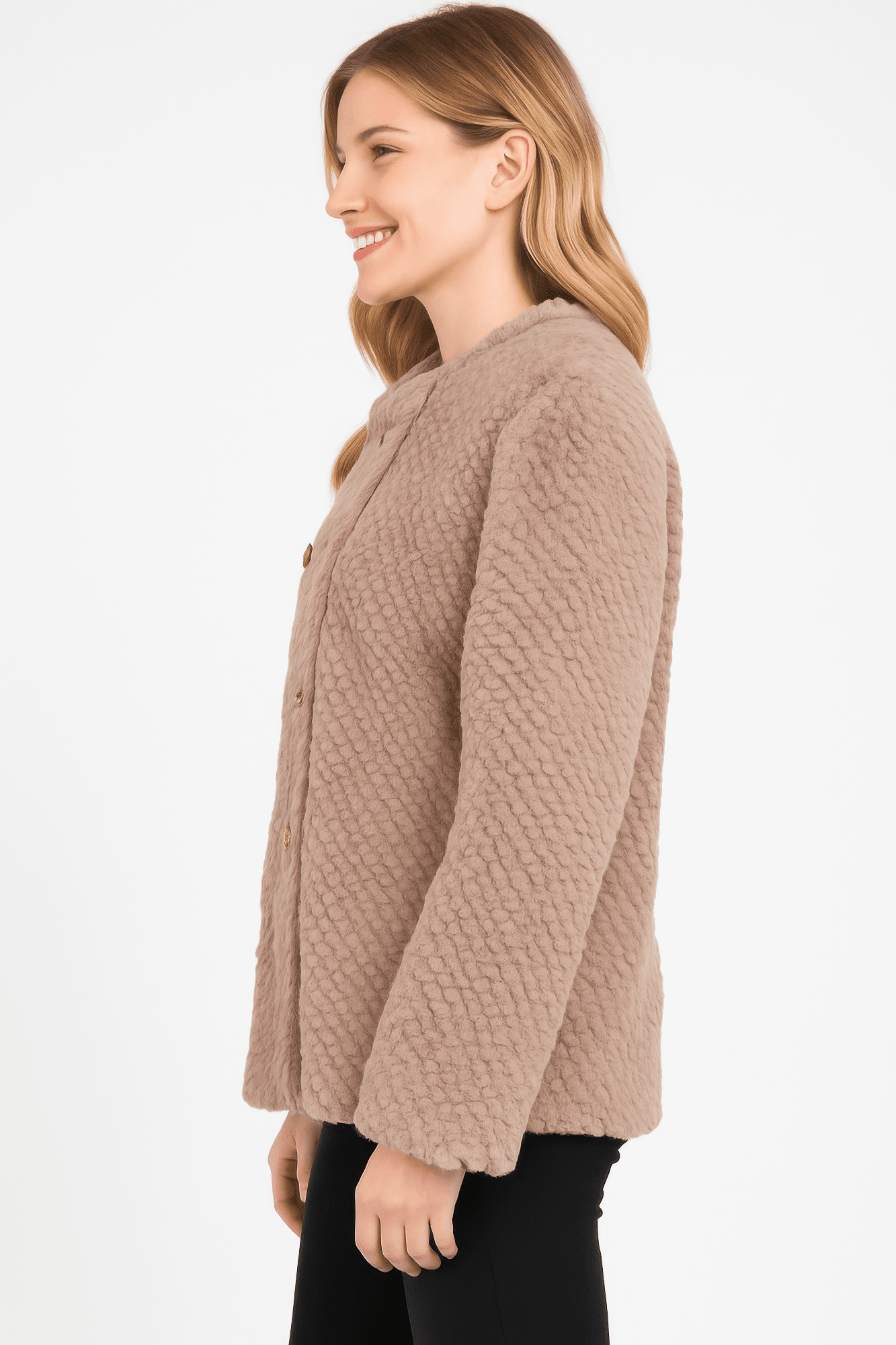 Women Textured Double-breasted Faux Shearling Jacket Coats & Jackets jehouze 